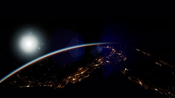 Space, Sun and Planet Earth at Night alt