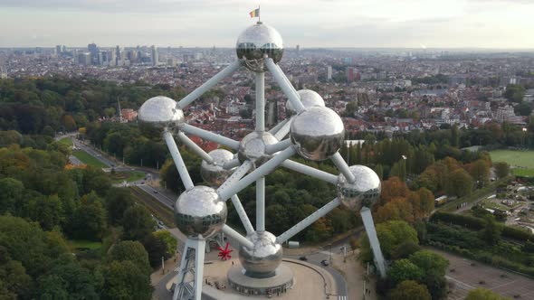 Aerial shot of Atomium in Brussels Belgium