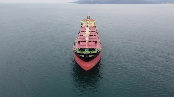 Large General Cargo Ship Tanker Bulk Carrier Aerial View