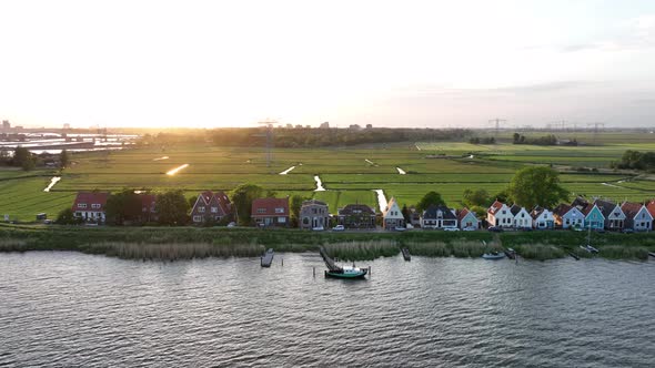 Durgerdam Local Dyke Village with Old Traditional Wooden Houses in the North of Amsterdam