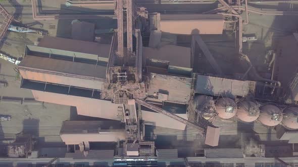 Aerial View. Old Factory. City with Air Atmosphere Pollution From Metallurgical Plant