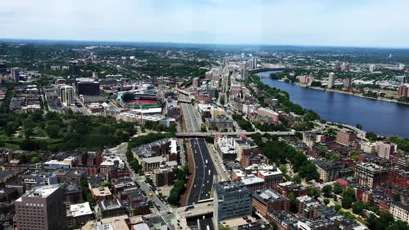 Overlooking Boston Fenway Park baseball stadium with Fenway Kenmore and Back Bay neighborhood