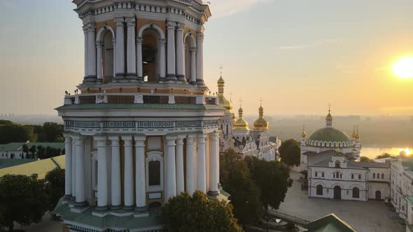 Kyiv-Pechersk Lavra in the Morning at Sunrise. Ukraine. Aerial View