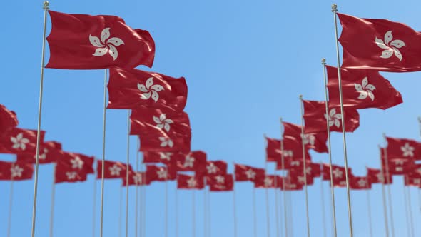 Hong Kong Row Of National flags Walk Throw Animation