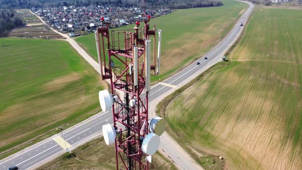 Aerial view of the top of the telecommunications tower