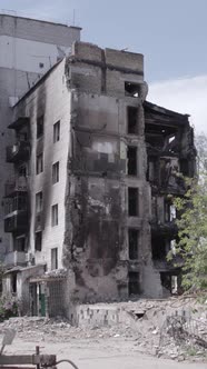 Vertical Video of a Destroyed House During the War in Ukraine