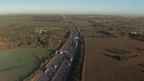 Motorway and Countryside Static Aerial View