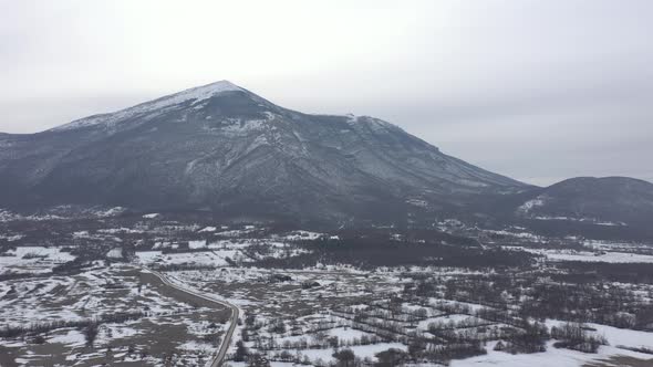 Scenery with mountain Rtanj in February 4K aerial footage