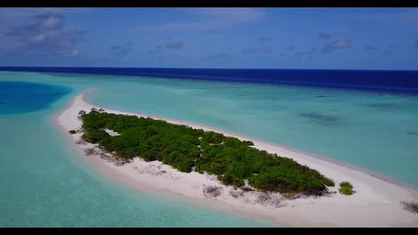 Aerial drone view tourism of relaxing lagoon beach adventure by blue ocean and white sand background