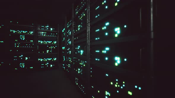 Clean Industrial Interior of a Data Server Room with Servers