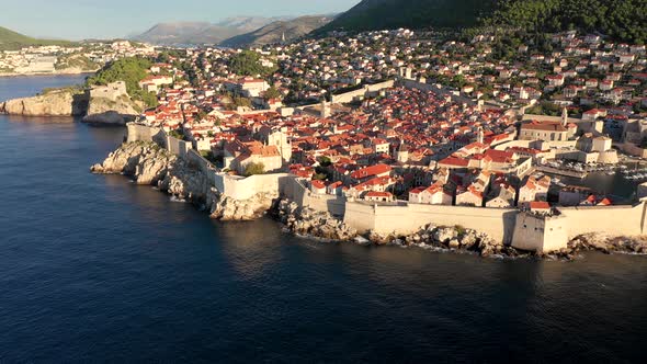 Aerial view of Dubrovnik old town surrounding by wall, Croatia.