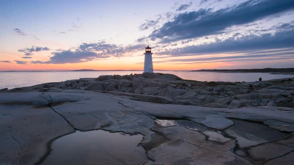 Sunset over Peggy's Cove Lighthouse Atlantic Coast Nova Scotia Canada