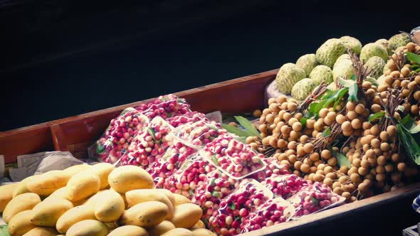 Boat Loaded With Fresh Fruit In Asian Market