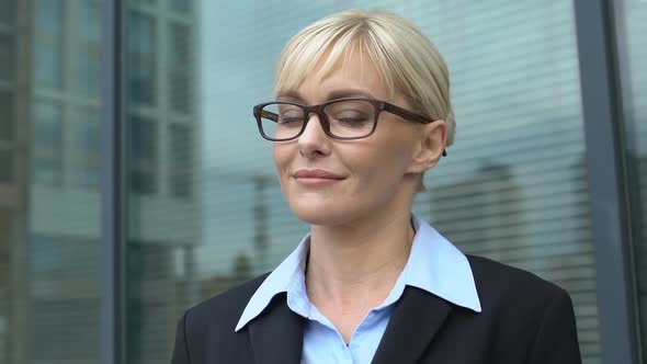 Confident Woman in Eyeglasses and Suit Looking to Camera, Lady Boss Portrait