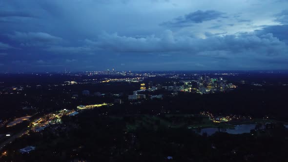 Cool high flying shot of downtown Atlanta.