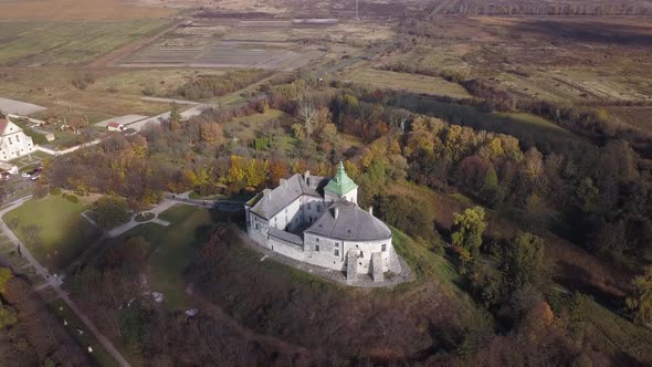 Aerial view of the Oleskiy Castle, located in Lviv Oblast, Ukraine