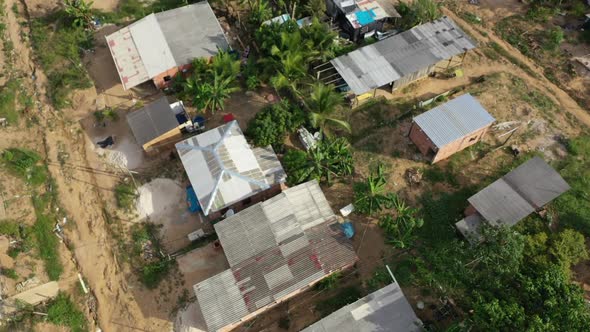 Aerial birds eye view of an impoverished indigenous slum near Manaus, Brazil.