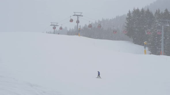 Ski slope during snowfall