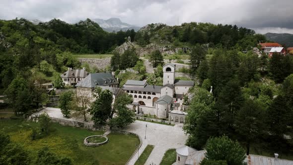Flying above the Cetinje monastery, Montenegro - aerial shoot