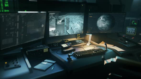 Modern target tracking computer software is used in the military control room alt