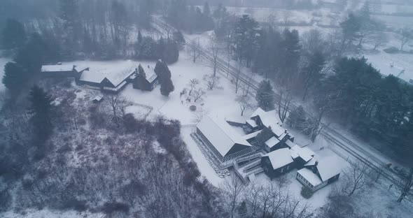 Aerial shot of a lodge in Rockland Maine USA