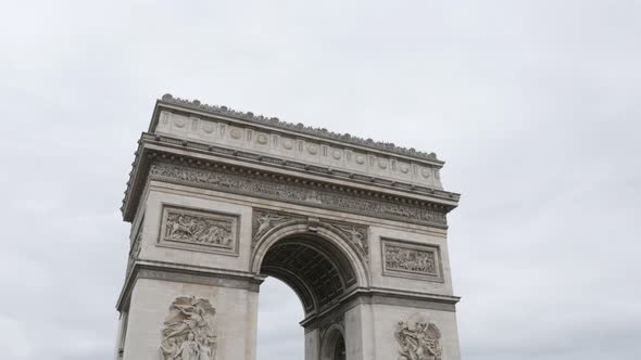 Arc de Triomphe famous symbol of France and Paris 4K 2160p UltraHD tilt  footage - French  Triumphal