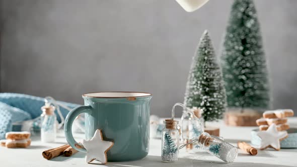 Cup of hot chocolate and gingerbread stars cookies