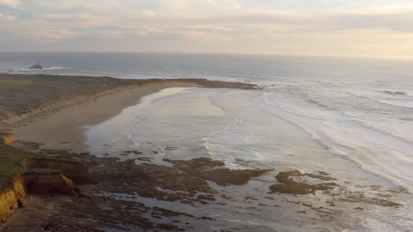 Rocky coastline on the island. Drone Over Coastline Cliffs And Sea.