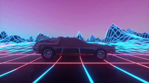 Retro futuristic 1980s style Sci-Fi car background