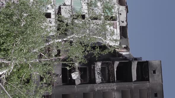 Vertical Video of a Wartorn Building in Ukraine
