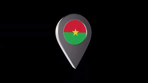 3d Animation Map Navigation Pointer With Burkina Faso Flag With Alpha Channel - 2K