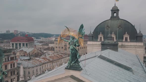 Aerial City Lviv, Ukraine, European City, Popular Areas of the City, Lviv Opera