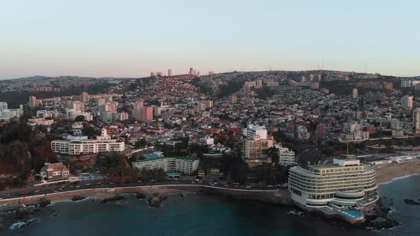 Sunset Vina del Mar Chile (aerial view, drone footage)