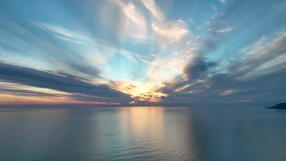 Cloudy sunset at sea aerial view 4 K