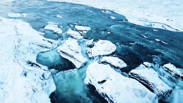 Frozen River Aerial Landscape Magical Winter Location of Snow and Ice Pure Glacial Water with a Huge