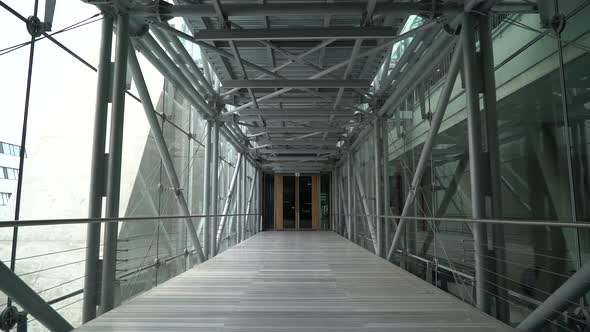 Glass Bridge in Modern Building 4K