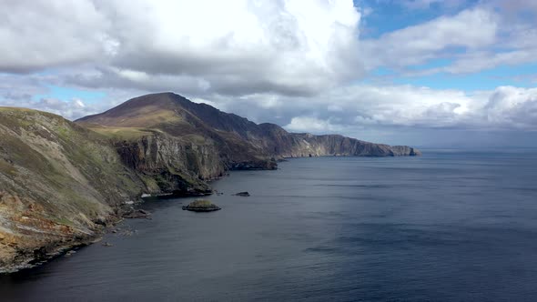 Aerial View of the Beautiful Coast at Malin Beg with Slieve League in the Background in County