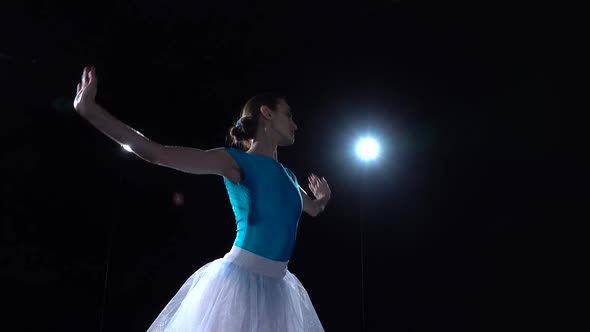 Gracefully Thin Ballerina in White Tutu Dancing Classical Ballet Elements