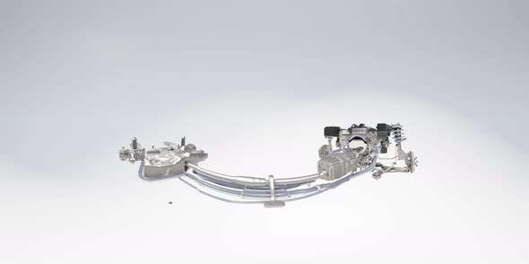VR 360 Camera Moving Above Detailed Car Engine and Other Parts or the Car alt