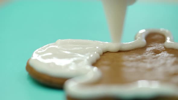 Surface of tasty gingerbread is filling by white glaze.