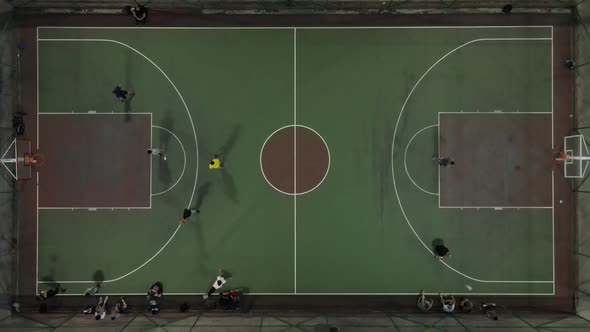 Basketball at Night Drone Shot