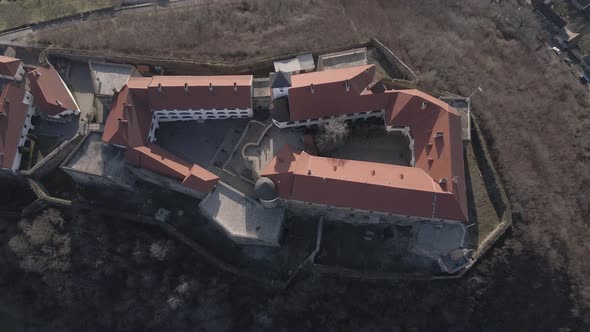 Aerial View From a Drone to Palanok Castle in Mukachevo