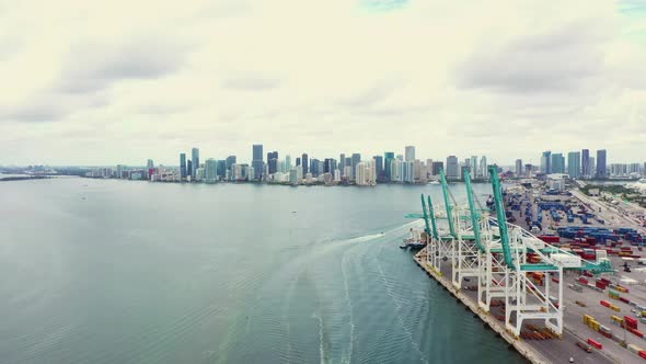 Aerial Port Miami Flyby Towards Brickell 4k