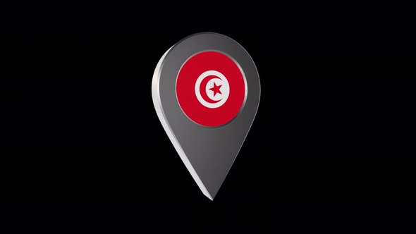 3d Animation Map Pointer With Tunisia Flag With Alpha Channel - 4K