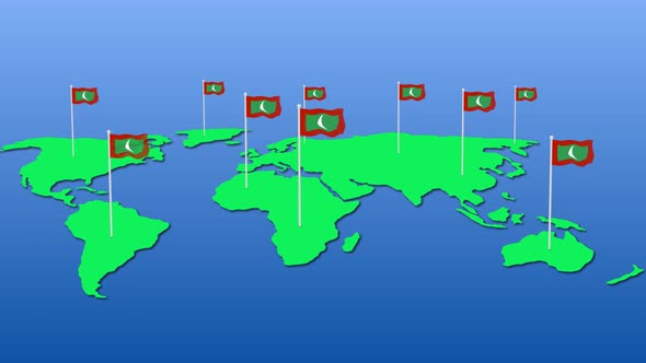 Maldives National Flag Fly On Earth Map Animation