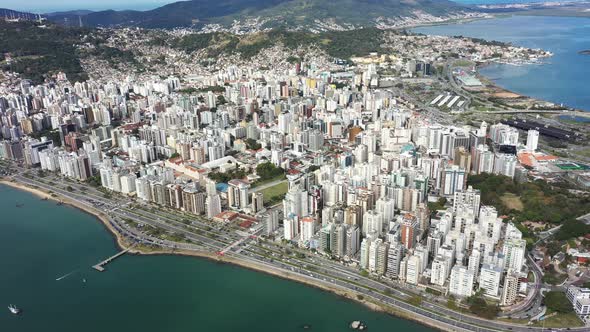 Tropical beach scenery of island os Florianopolis Brazil. Travel landmark.