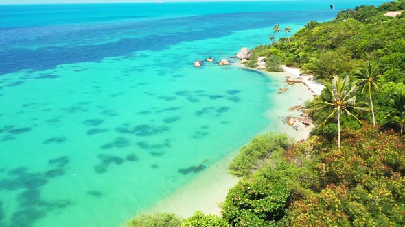 Aerial abstract of paradise tourist beach wildlife by transparent sea with white sandy background of