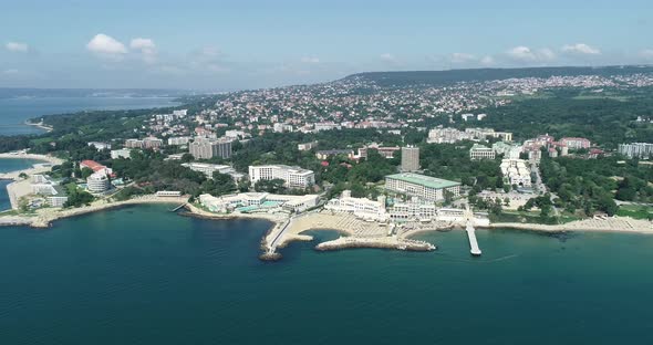 Aerial view of Saints Constantine and Helena, resort town on the Bulgarian Black Sea coast