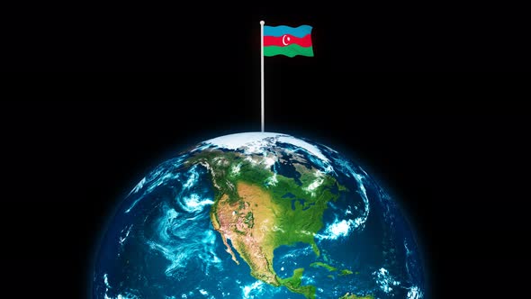 3d Rotated Planet Earth On Flying Azerbaijan Flag Animation
