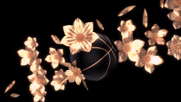 Abstract background of a matte black basketball with golden flowers